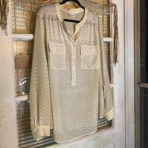 Liz Claiborne Woman XL Silk Elegant Crinkled Silver Spotted Blouse